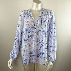 Lilly Pulitzer Elsa Lilac Verbena Rock The Dock Blouse Top Silk Size XL *flaw